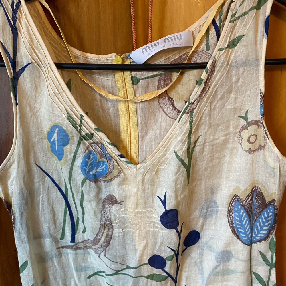 Miu Miu Sheath Dress Yellow with Floral Design